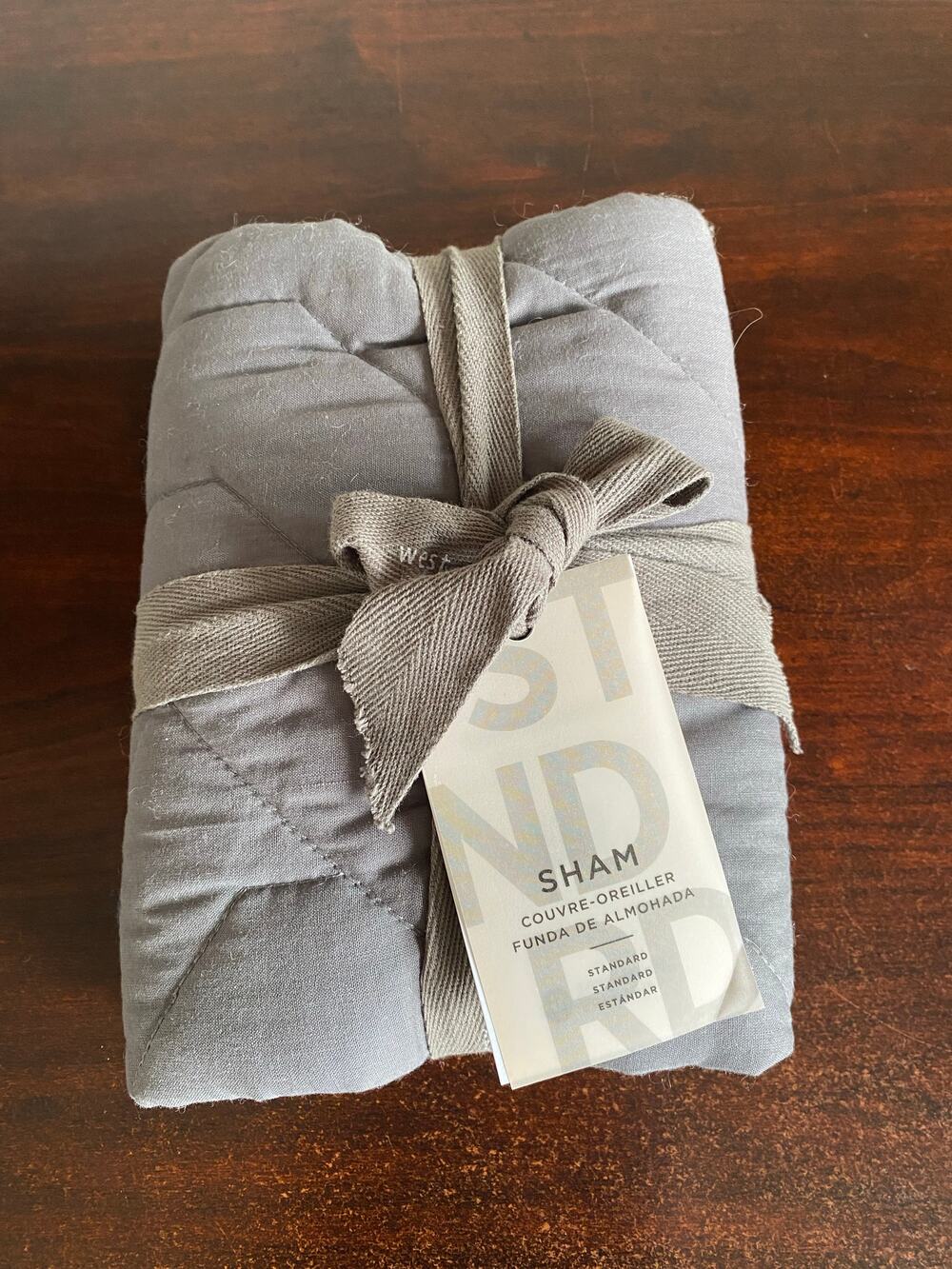 NWT West Elm Gray 26" X 20" 100% Organic Cotton Quilted Sham